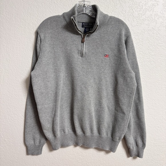 Ralph Lauren Other - Polo Jeans Company Ralph Lauren Flag Sweater Mens Medium Gray 1/4 Zip Y2K